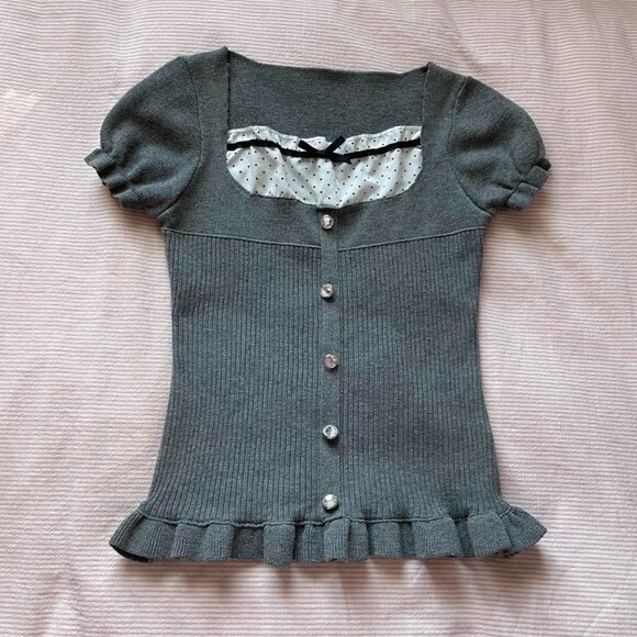 Grey Knit Layered Top - Picture 2 of 8